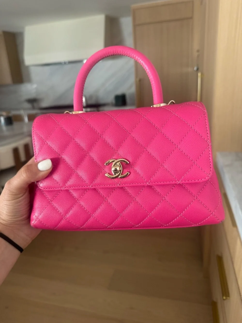 CHANEL Hot Pink Quilted caviar  Top-Handle Mini Bag with Chain Strap - Picture 3 of 16